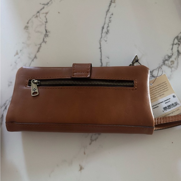 Patricia Nash Tan Brown Leather Wristlet Clutch with Gold Turn-Lock - Picture 2 of 6